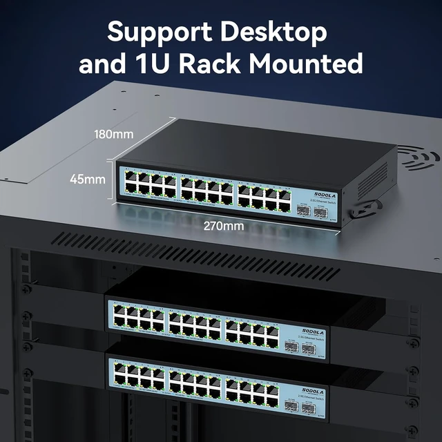 Alt view image 7 of 7 - SODOLA 2.5Gb Switch, 24-Port 2.5GBASE-T Unmanaged Switch with 2× 10G SFP+