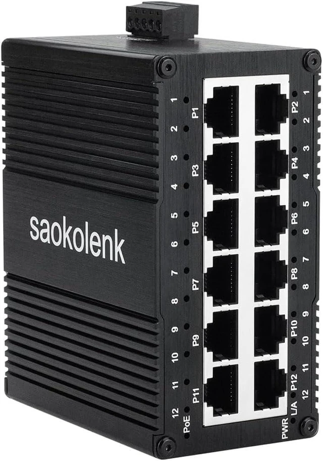 Main image of Industrial 12 Ports 30W Gigabit Ethernet Switch 10/100/1000Mbps RJ45 IEEE802.3af/at DIN Rail Unmanaged Network Switch for Network Communications (30W PoE)