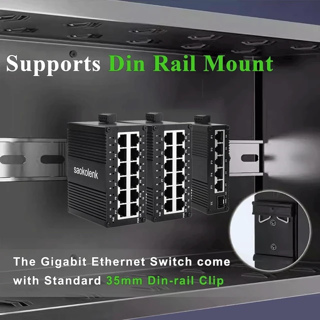 Alt view image 6 of 6 - Industrial 12 Ports 30W Gigabit Ethernet Switch 10/100/1000Mbps RJ45 IEEE802.3af/at DIN Rail Unmanaged Network Switch for Network Communications (30W PoE)