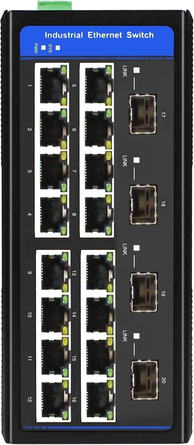 Alt view image 2 of 4 - HGW-1604SM - 16x RJ45 + 4X SFP Ports Gigabit Ethernet Managed Industrial Fiber Switch, DIN Rail Mount, -40 to +75 Celsius