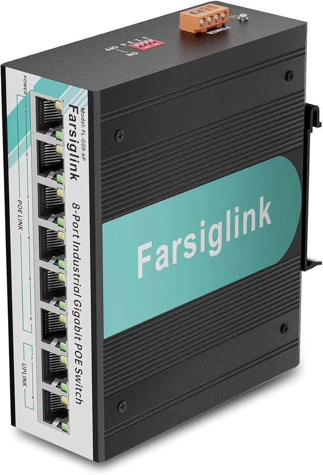 Main image of 8 Port Industrial Gigabit PoE+ DIN-Rail Ethernet Switch, Plug & Play, 16Gbps Switching Capacity, IP40 Unmanaged DIN Rail Switch for IP Cameras, VoIP Systems and More