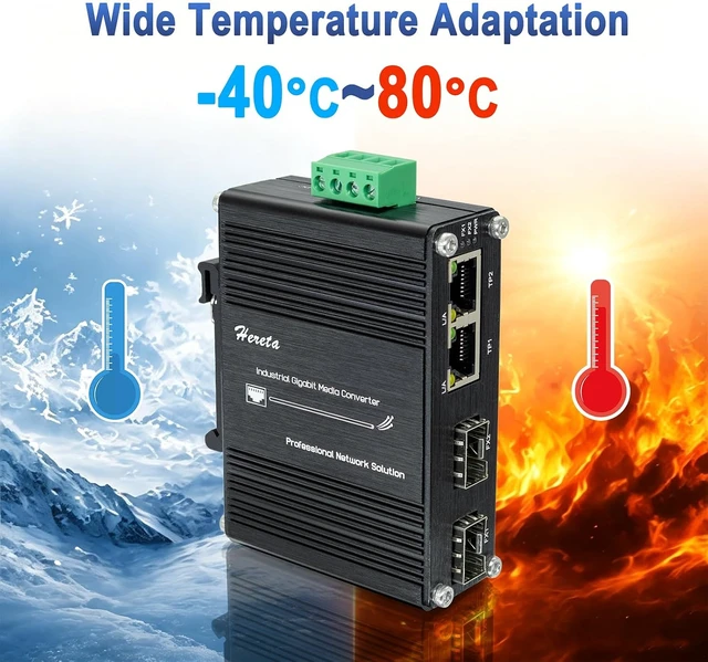 Alt view image 3 of 7 - Industrial 4-Port Gigabit Ethernet Switch, Mini Unmanaged Fiber Network Switch with 2X 10/100/1000Base-T and 2X 100/1000Base-X SFP Ports, Redundant 12-48 VDC Input, IP40 Aluminum Case, DIN-Rail