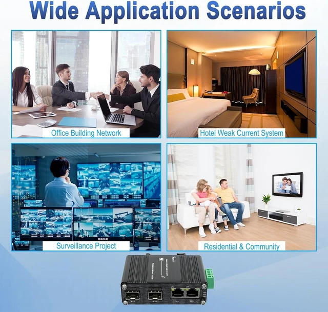 Alt view image 6 of 7 - Industrial 4-Port Gigabit Ethernet Switch, Mini Unmanaged Fiber Network Switch with 2X 10/100/1000Base-T and 2X 100/1000Base-X SFP Ports, Redundant 12-48 VDC Input, IP40 Aluminum Case, DIN-Rail