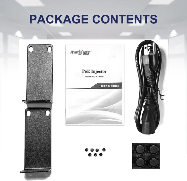 Alt view image 3 of 7 - 8 Port 802.3at 10G PoE+ Injector, 8 Port 30W PoE+@150W, 1G/2.5G/5G/10Gbps PoE+ Midspan(Model:PE908R-10G-AT-150W)