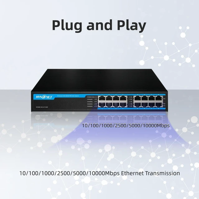 Alt view image 7 of 7 - 8 Port 802.3at 10G PoE+ Injector, 8 Port 30W PoE+@150W, 1G/2.5G/5G/10Gbps PoE+ Midspan(Model:PE908R-10G-AT-150W)