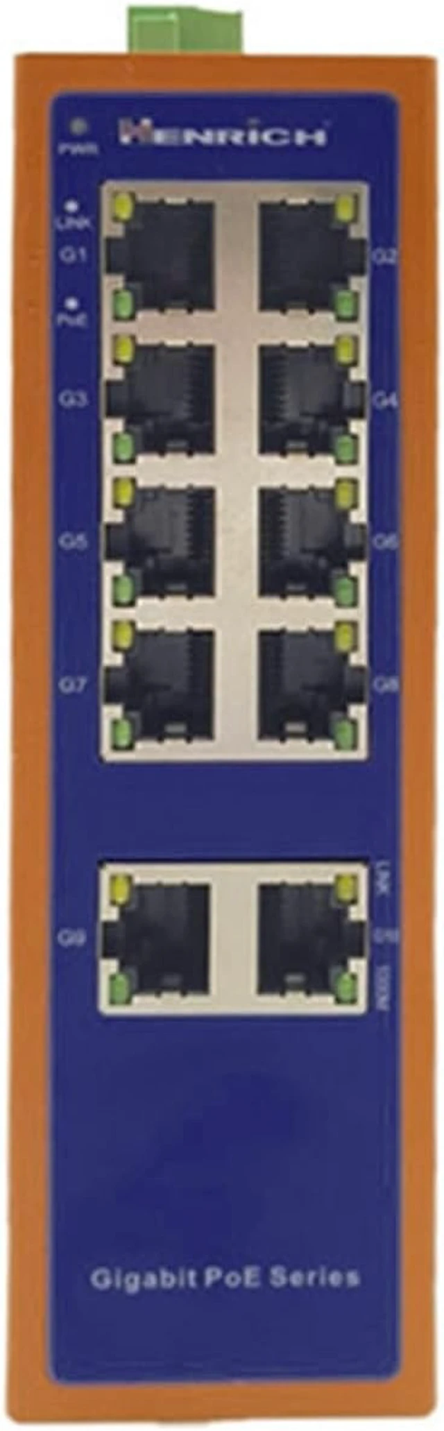 Alt view image 2 of 4 - Henrich 10-Port Gigabit Unmanaged Industrial PoE+ Switch, 8 PoE+, 240W