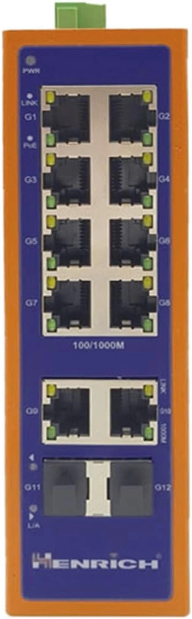 Alt view image 2 of 4 - Henrich 12-Port Gigabit Industrial Unmanaged PoE+ Switch, 8 x 30W PoE+