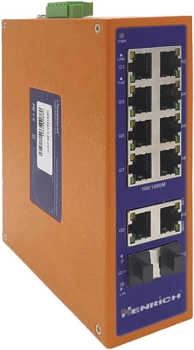 Alt view image 3 of 4 - Henrich 12-Port Gigabit Industrial Unmanaged PoE+ Switch, 8 x 30W PoE+
