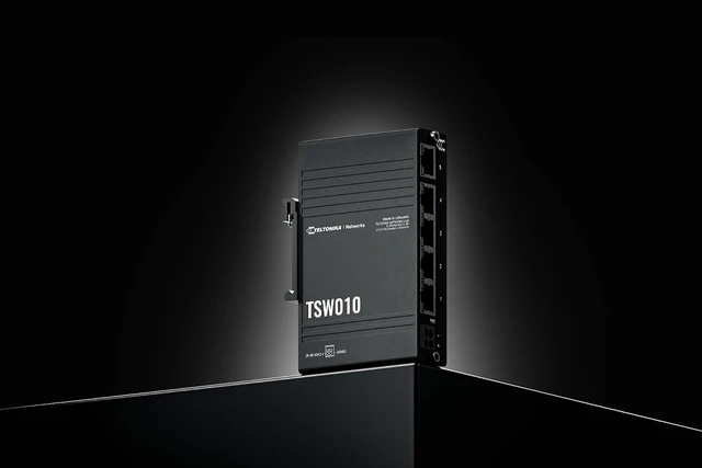 Alt view image 6 of 7 - Teltonika TSW010 TSW010000000 Industrial DIN Rail Ethernet Switch, 5X 10/100 Mbps Ports, Plug and Play, unmanaged, Anodized Aluminum housing
