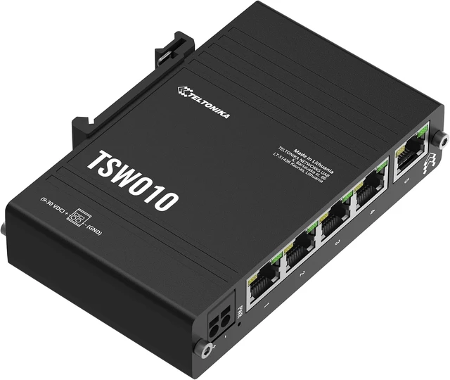 Alt view image 2 of 7 - Teltonika TSW010 TSW010000000 Industrial DIN Rail Ethernet Switch, 5X 10/100 Mbps Ports, Plug and Play, unmanaged, Anodized Aluminum housing