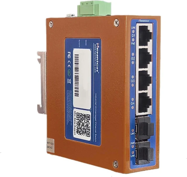 Alt view image 3 of 5 - Henrich 6-Port Industrial Gigabit Ethernet PoE+ DIN-Rail Switch, 2 SFP