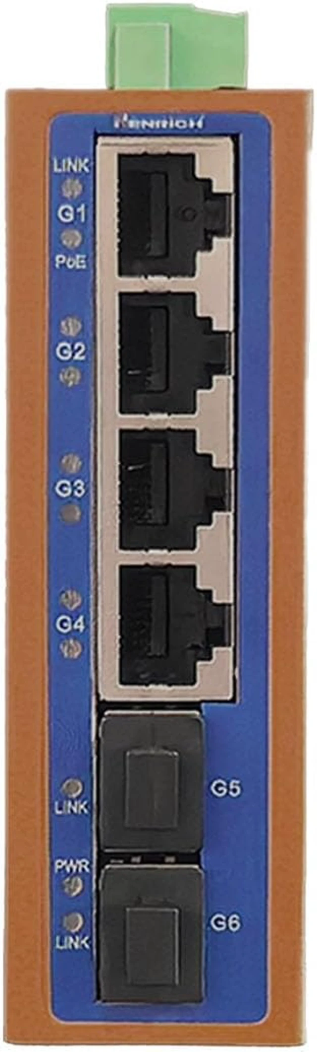 Alt view image 2 of 5 - Henrich 6-Port Industrial Gigabit Ethernet PoE+ DIN-Rail Switch, 2 SFP