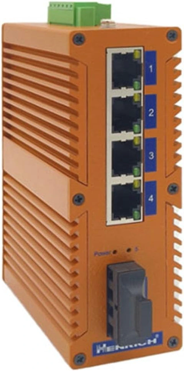 Alt view image 3 of 3 - Henrich 5-Port DIN-Rail Unamanged Industrial Ethernet Switch, One SC Fiber
