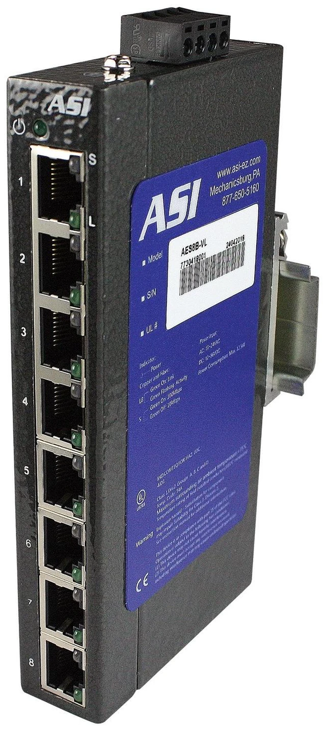 Main image of ASI 8 Port Unmanaged Industrial Ethernet Switch, IP30, UL508 Listed