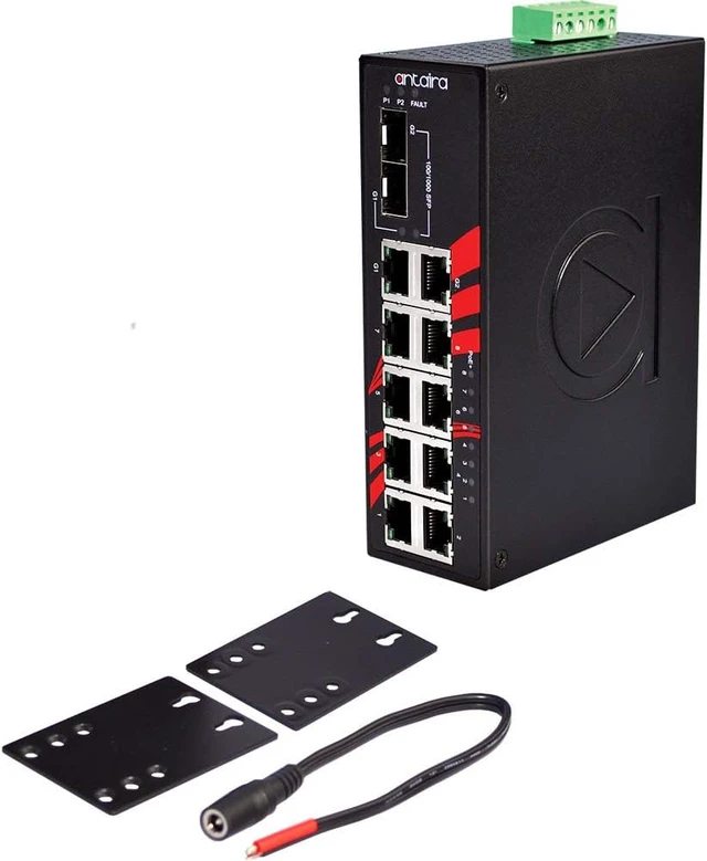 Alt view image 6 of 6 - Antaira LNP-1002C-SFP-24-T Industrial 10-Port PoE Unmanaged Gigabit Ethernet Switch, 2 SFPs, DIN-Rail Mount, -40 to 75°C Operating Temperature, Redundant 12 to 36 VDC Power Input, 5-Year Warranty