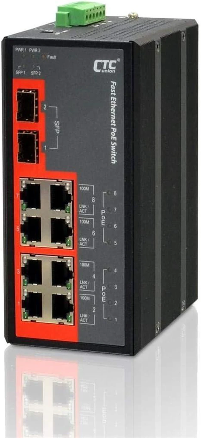 Main image of IFS-802GS-8PHE - 8 PoE+ 30W Copper FE Ports + 2 SFP Ports GE Industrial Switch, DIN Rail Mount, Wide Temperature