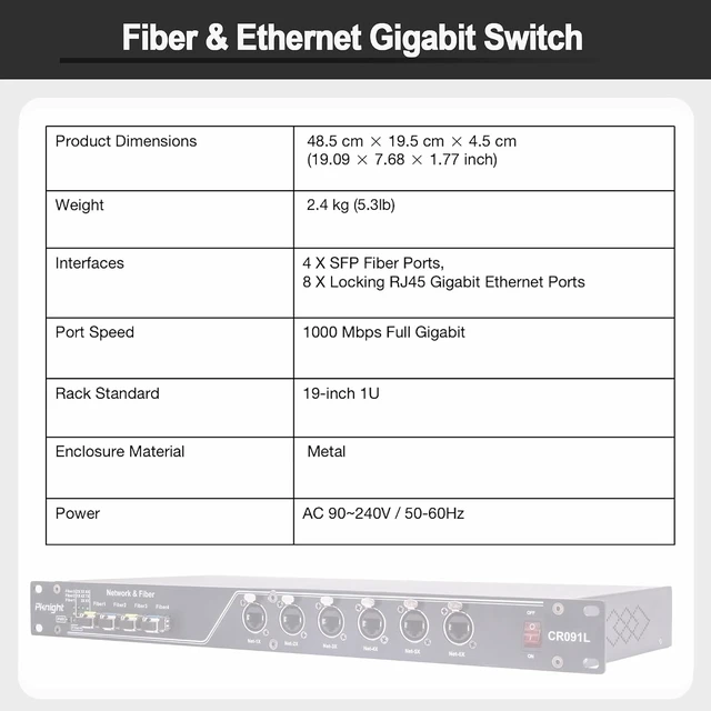 Alt view image 7 of 7 - Pknight 12-Port Gigabit Fiber Switch 4 SFP + 8 RJ45