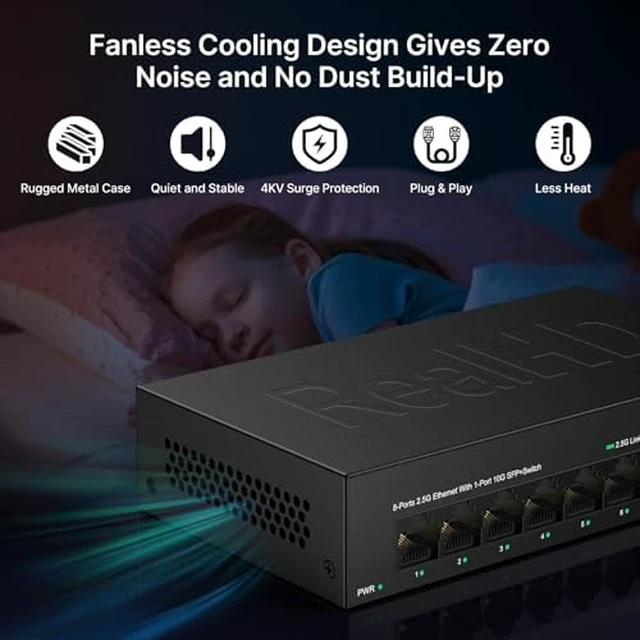 Alt view image 4 of 7 - Real HD 8 Port 2.5G Ethernet Network Switch Unmanaged with 1 x 10G SFP+
