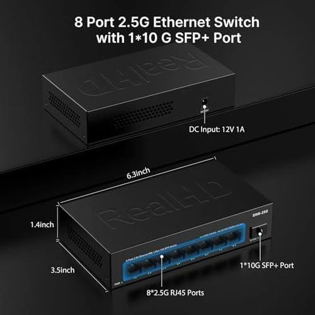 Alt view image 7 of 7 - Real HD 8 Port 2.5G Ethernet Network Switch Unmanaged with 1 x 10G SFP+