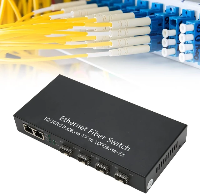 Alt view image 2 of 7 - 4 Port Gigabit SFP Ethernet Fiber Switch with 2 RJ45 Ports, 10/100/1000M Media Converter, Metal, 100-240V US Plug, Up to 120km
