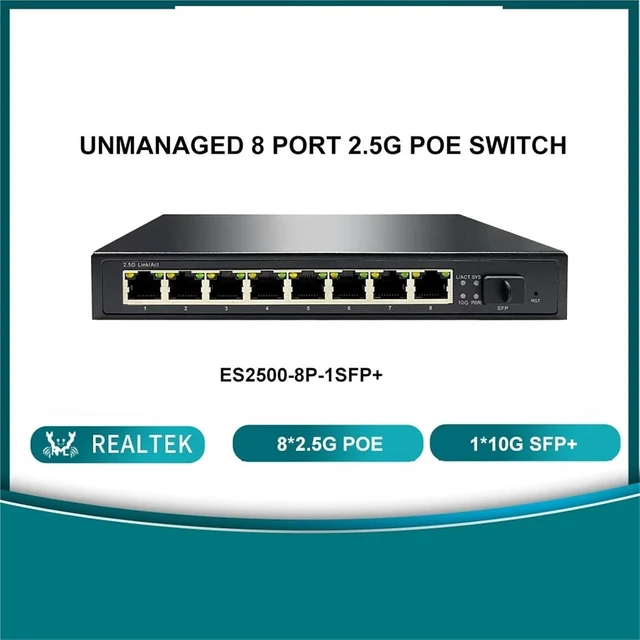 Alt view image 2 of 5 - & Play Multi-gigabit Unmanaged PoE/Non-PoE Switch 8 Port 2.5g with 1 * 10G SFP(PoE)