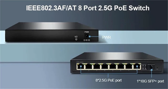 Alt view image 5 of 5 - & Play Multi-gigabit Unmanaged PoE/Non-PoE Switch 8 Port 2.5g with 1 * 10G SFP(PoE)