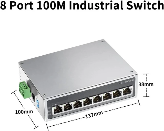 Alt view image 2 of 7 - 1Pcs 5 Port 8 Port 100M Industrial Ethernet Switch 100Base-T DIN Rail Wall Mounted Aluminium Alloy Shell TL-SF1005 TL-SF1008(TL-SF1008)