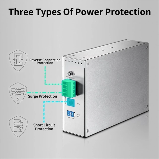 Alt view image 5 of 7 - 1Pcs 5 Port 8 Port 100M Industrial Ethernet Switch 100Base-T DIN Rail Wall Mounted Aluminium Alloy Shell TL-SF1005 TL-SF1008(TL-SF1008)