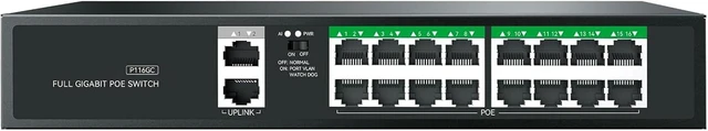 Alt view image 2 of 4 - P116GC Uplink POE Switch; 16x 10/100/1000M Adaptive POE Powered Ports, and 2X 10/100/1000Mbps Adaptive Uplink; Auto MDI/MDIX Crossover for All Ports; Built-in 240W Power Supply