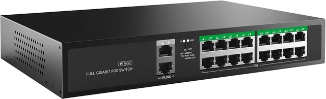 Alt view image 3 of 4 - P116GC Uplink POE Switch; 16x 10/100/1000M Adaptive POE Powered Ports, and 2X 10/100/1000Mbps Adaptive Uplink; Auto MDI/MDIX Crossover for All Ports; Built-in 240W Power Supply