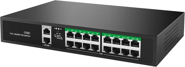 Main image of P116GC Uplink POE Switch; 16x 10/100/1000M Adaptive POE Powered Ports, and 2X 10/100/1000Mbps Adaptive Uplink; Auto MDI/MDIX Crossover for All Ports; Built-in 240W Power Supply