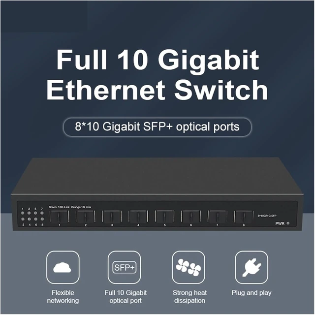 Alt view image 3 of 7 - USB Charger Station, Full-Featured 8-Port 10G SFP Ethernet Network Switch