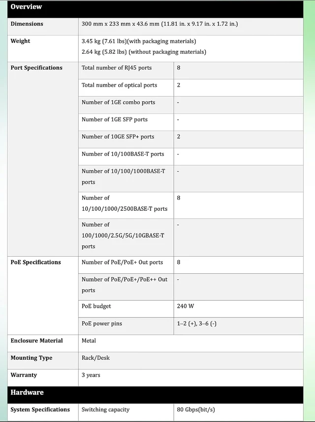Alt view image 2 of 7 - Lysora LS2P-8MG2XS-P 8-Port 2.5GbE L2 Managed PoE Switch 2X 10G SFP+