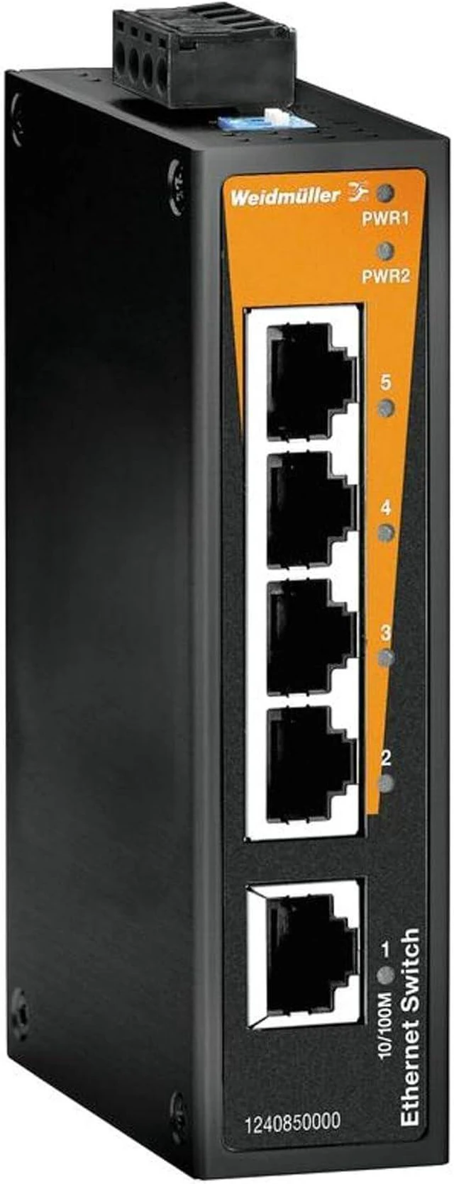 Main image of Weidmuller - 1240850000-1240850000 - Switch, 5 Ports, Industrial, Unmanaged Fast Ethernet, DIN Rail/Panel, RJ45 x 5, 10Mbps, 100Mbps