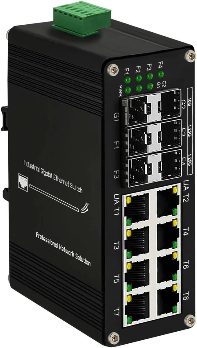 Main image of Industrial Din Rail Switch Gigabit Ethernet Industrial 8 RJ45 +6 SFP Gigabit (PoE) Fiber Switch:4-Port 1G SFP,2-Port 10G SFP+, 8 Ports 1000M RJ45,14 Ports Ethernet Switch(Non-POE Type)