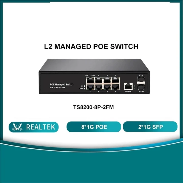 Alt view image 2 of 5 - L2 Managed 8-Port Gigabit PoE with 2 SFP POE Switch Network Equipment