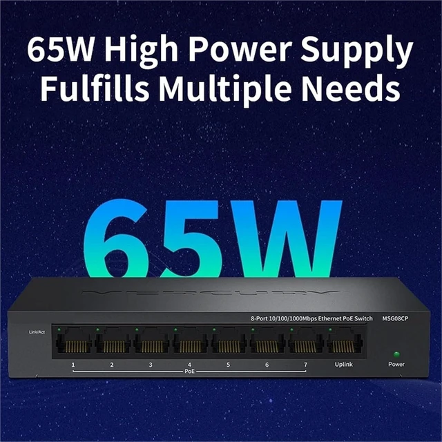 Alt view image 2 of 6 - 8 Port Gigabit POE Switch IEEE802.3af 65W POE 10/100/1000M & Play Unmanaged Home Switch for Surveillance POE Camera(EU Adapter)