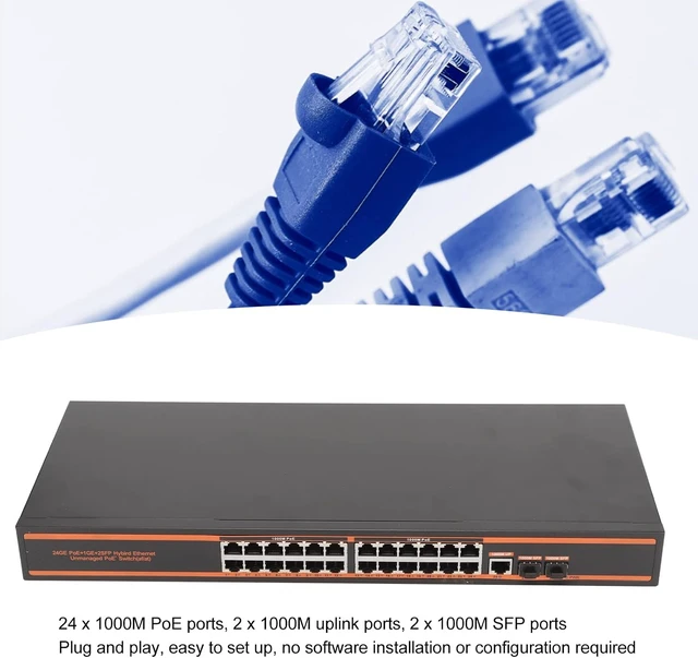 Alt view image 4 of 7 - POE Switch with 28 Ports, Auto Detect Device Support, Compatible with 802.3Af/at Active POE Switch, Scalable to 250 Meters, 10M Transacti Rate