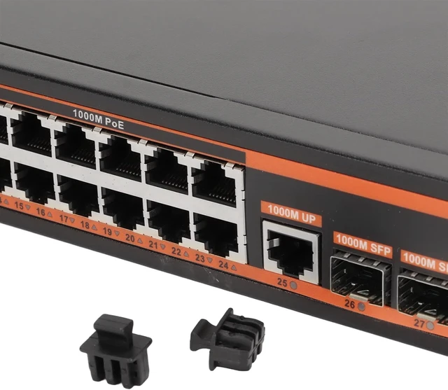 Alt view image 7 of 7 - POE Switch with 28 Ports, Auto Detect Device Support, Compatible with 802.3Af/at Active POE Switch, Scalable to 250 Meters, 10M Transacti Rate