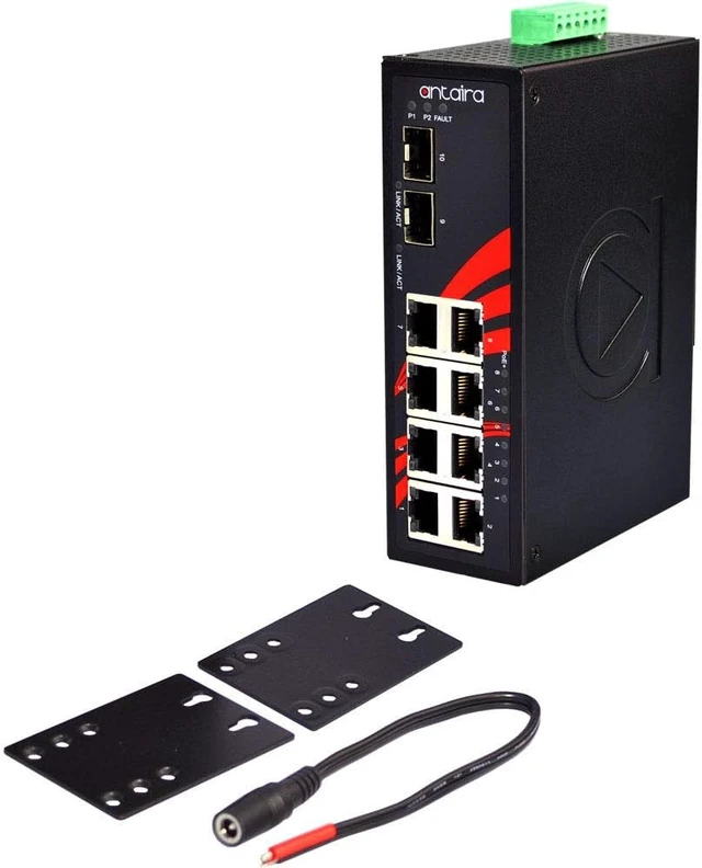 Alt view image 6 of 6 - Antaira LNP-1002G-SFP Industrial-Grade 10-Port PoE Unmanaged Gigabit Ethernet Switch, 2 SFPs, DIN-Rail Mount, -10 to 70°C Operating Temperature, Redundant 48 to 55 VDC Power Input, 5-Year Warranty