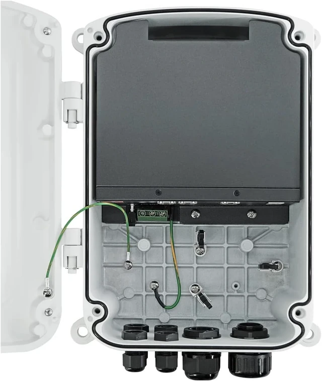 Alt view image 5 of 7 - Outdoor Gigabit PoE+ Switch, TAA Compliant, 4 Port 30W PoE+, 2 RJ45 Uplink, 2 SFP Uplink, IP67 IK10 Aluminum Housing, 150W Power Budget, Unmanaged, 16 Gbps, 6kV/40kV Surge Protection