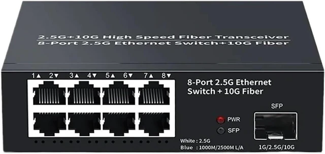 Main image of 8 Port 2.5GbE Ethernet Switch 2.5Gbps Network Switcher 1 Port 10GbE SFP+ Slot Home Lab Unmanaged Switch and Play(EU Adapter)