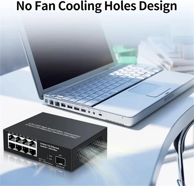 Alt view image 5 of 6 - 8 Port 2.5GbE Ethernet Switch 2.5Gbps Network Switcher 1 Port 10GbE SFP+ Slot Home Lab Unmanaged Switch and Play(EU Adapter)