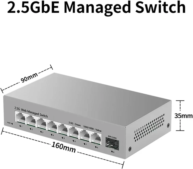 Alt view image 2 of 7 - 2.5GbE Smart Managed Switch 8 Port 2.5Gb 2500M Network 10G SFP+ Slot Web Managed Link Aggregation Homelab Setup Switch