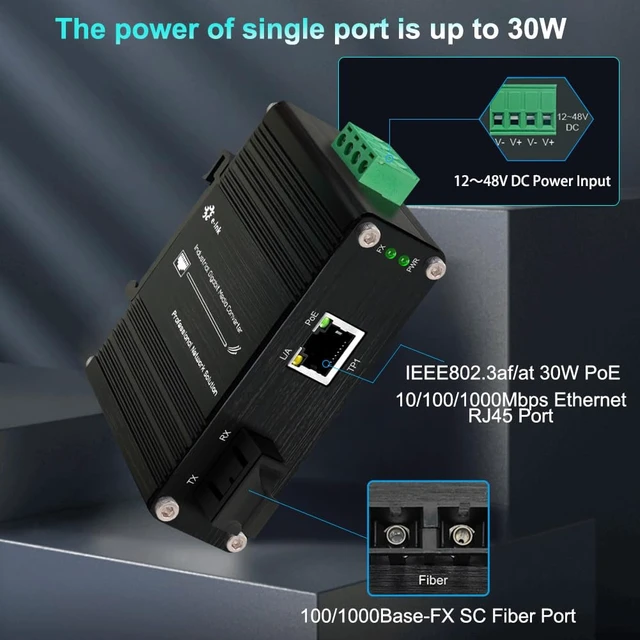 Alt view image 2 of 7 - 1X10/100/1000M RJ45-1X100/1000M SC Industrial Ethernet Switch SM 20km