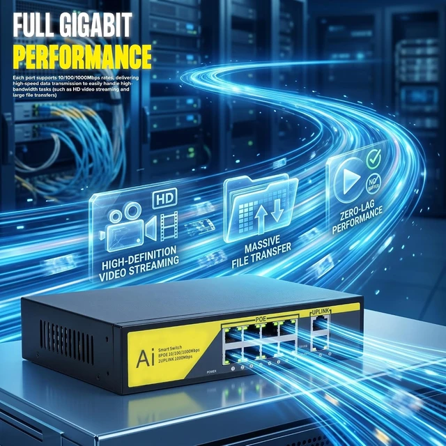 Alt view image 2 of 7 - 8 Port Full Gigabit PoE+ Switch with 2 Gigabit Uplink, 120W 1000Mbps