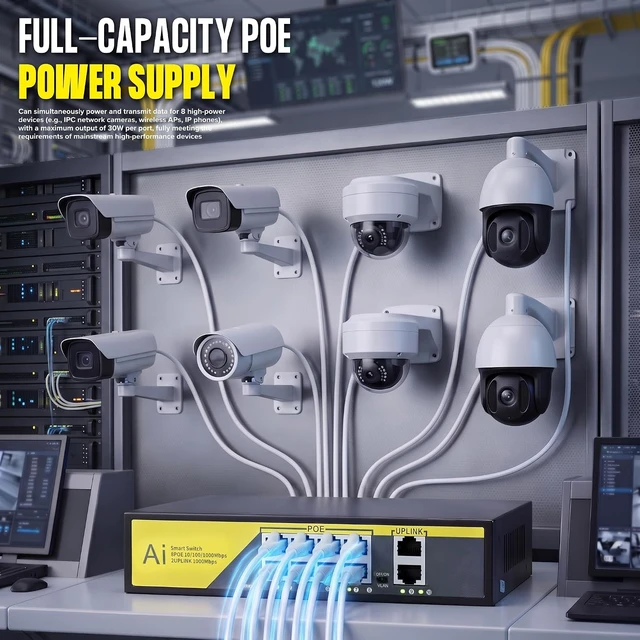 Alt view image 3 of 7 - 8 Port Full Gigabit PoE+ Switch with 2 Gigabit Uplink, 120W 1000Mbps