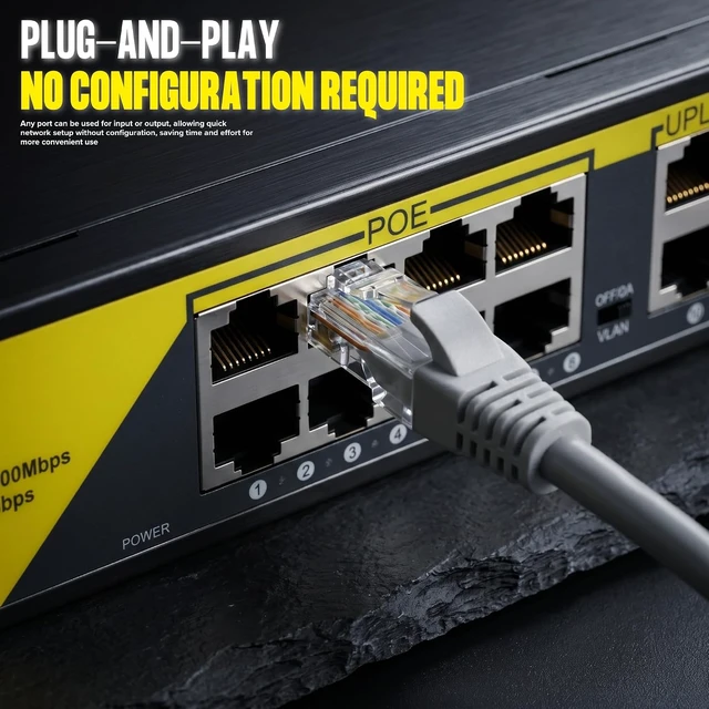 Alt view image 6 of 7 - 8 Port Full Gigabit PoE+ Switch with 2 Gigabit Uplink, 120W 1000Mbps