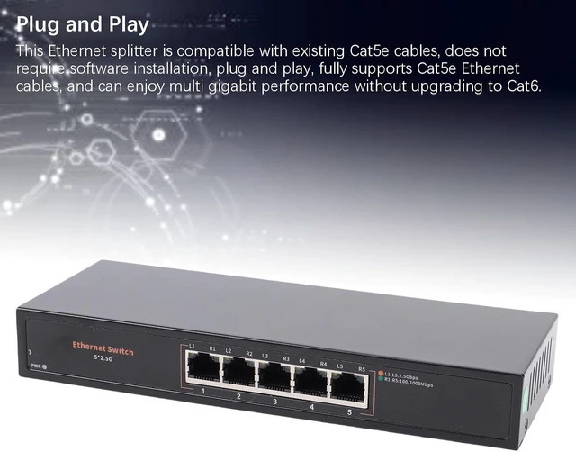 Alt view image 3 of 7 - 5 Port Ethernet Switch 2.5Gbps Speed Desktop Wall Mounted Industrial Grade Ethernet Splitter Hub Us Plug 100 240v for Gaming 4k Streaming