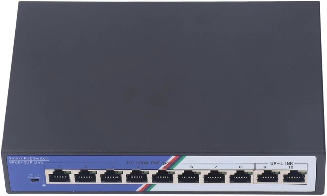 Alt view image 4 of 7 - 2Gbps Switching Capacity Unmanaged 10 Port PoE Network Switch, with 8 Port 10 100 Base TX Power Over Ethernet and 2 Port Uplink, 4KV Protection, 100 to 240V US Plug
